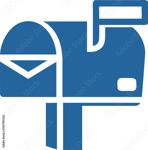 Blue mailbox with envelope and flag postal