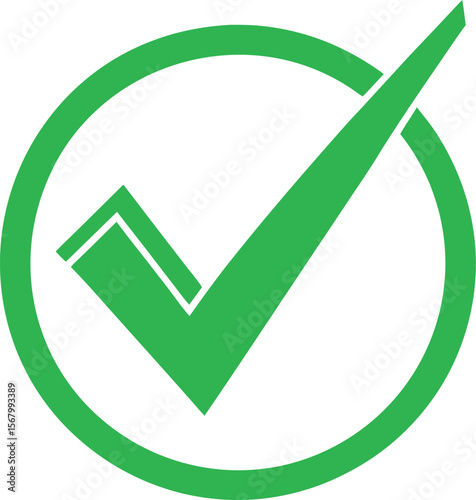 Green check mark symbol inside a circle vector