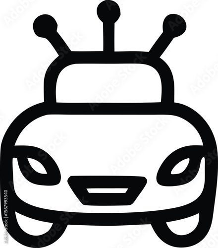 Stylized black and white icon depicting a futuristic car with three antennae suggesting advanced technology and innovation in transportation