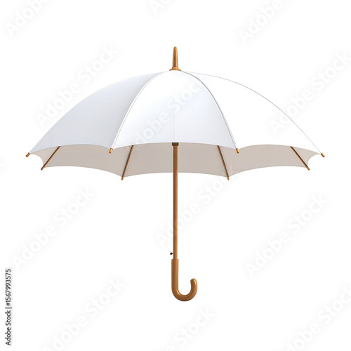 3D Rendering of Blank White Ceremonial Umbrella with Wooden Handle on Transparent Background