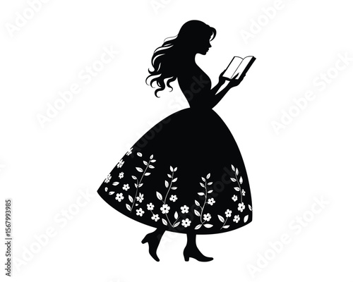 Reading Silhouette: A beautiful silhouette of a woman deeply engrossed in a book, her form a stark contrast, evoking a sense of quiet contemplation.