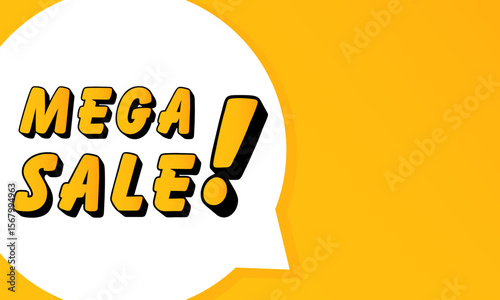 Mega sale speech bubble. Bold outline, comic style shape, vibrant background, dialog element, visual communication, announcement layout, message highlight, template for interaction.