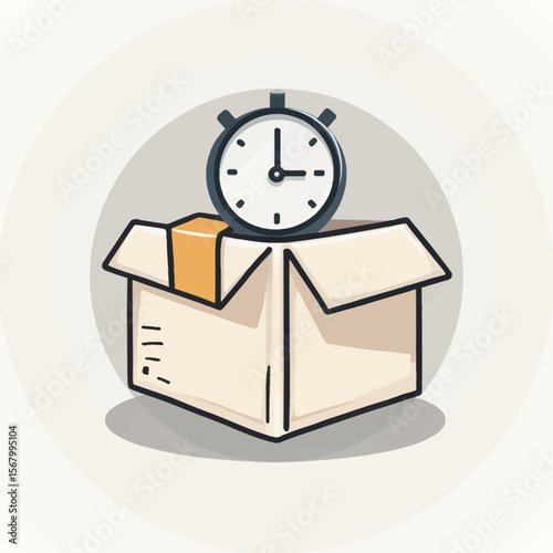 A cardboard box with a stopwatch on top, symbolizing time management and deadlines.