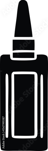 A simple black and white icon depicting a bottle of glue with a pointed applicator tip perfect for crafting and diy projects