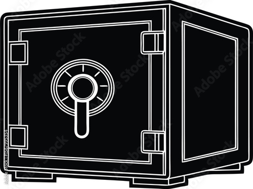 Old vintage style heavy duty safe vault locker money protection silhouette black vector illustration