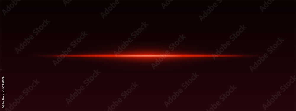 Naklejka premium Red horizontal light beam on dark gradient background. Sharp glowing line with soft edges creates sci-fi effect.