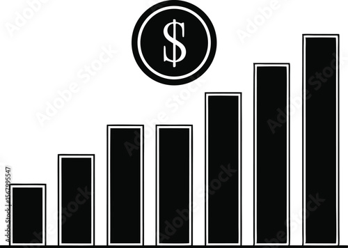 Money increasing chart or growth concept for business and financial silhouette black vector illustration