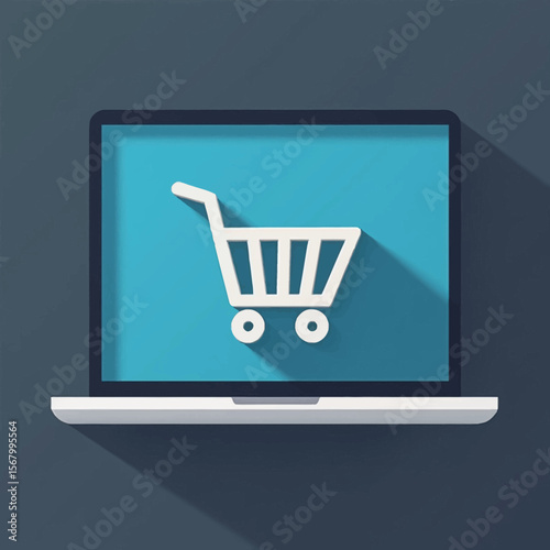 Online shopping cart displayed on laptop screen, illustrating e-commerce and digital purchasing.