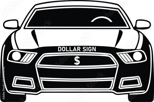 Black and white dollar sign car vehicle automotive transport automobile vector illustration