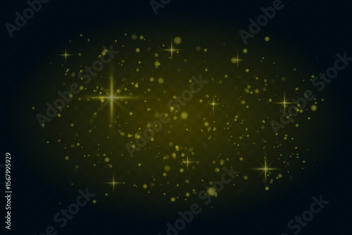 Glowing light particles and star flares scattered across dark background. Soft dreamy light sparkles for festive or magical visuals.