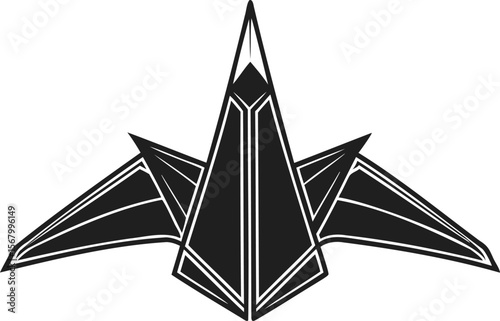 Abstract art deco paper crane stylized bird logo representation art silhouette black vector illustration