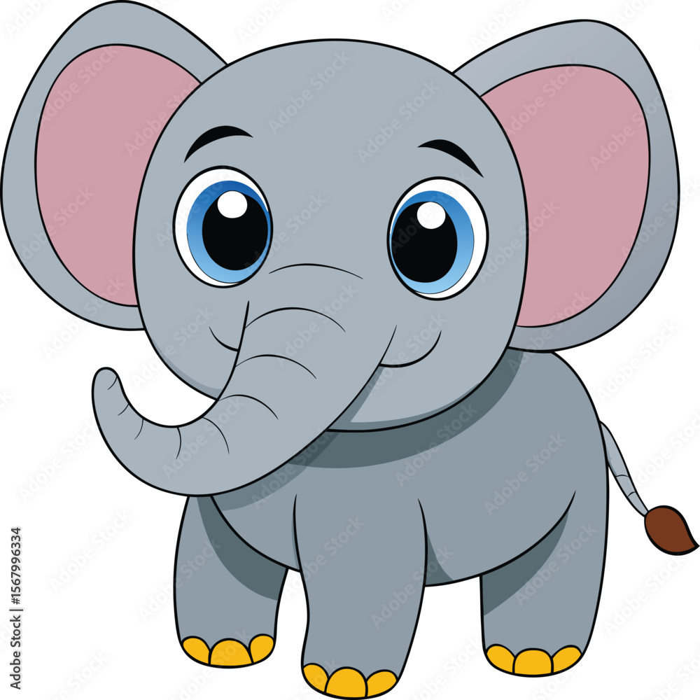Obraz premium 3D Cartoon Elephant with Wide Eyes on White Background – Cute Animal Character Illustration