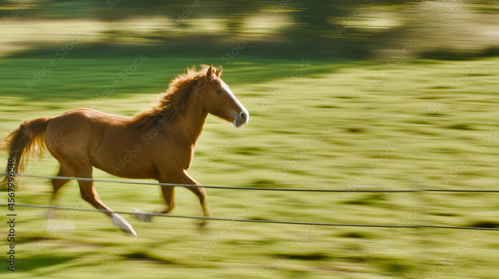 Obraz premium Majestic chestnut horse galloping freely, embodying wild spirit and untamed energy