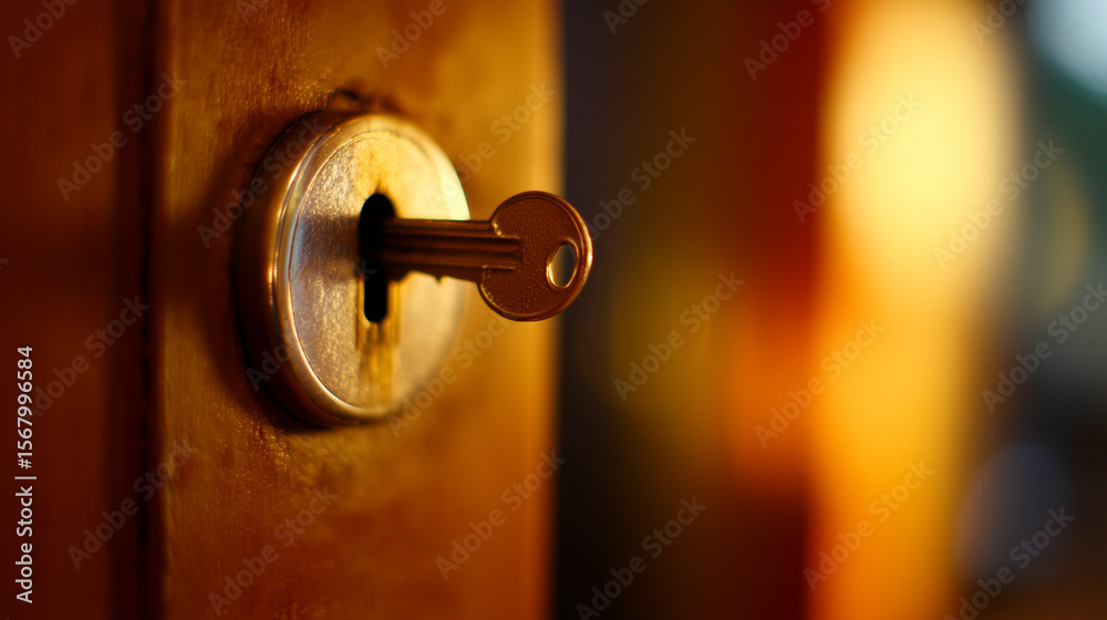 Obraz premium Key in a door lock, symbolizing security and access
