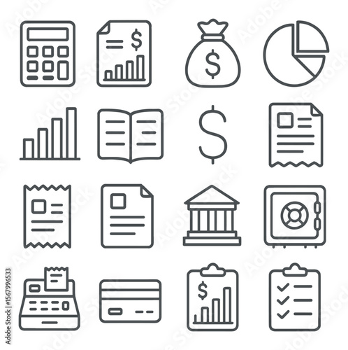 Financial and accounting icons collection, finance and bookkeeping design symbols