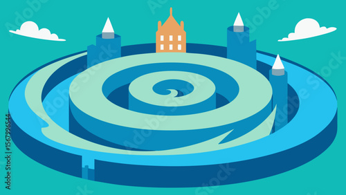 Dynamic City Built Around a Massive Perpetual Whirling Whirlpool