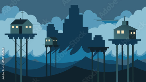 Precarious City Built on a Network of Stilts Over a Deep Abyss
