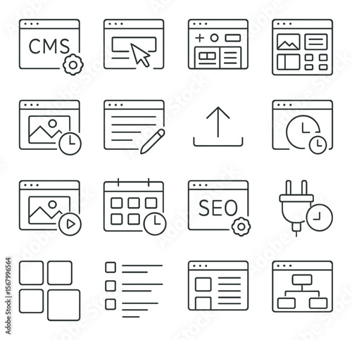 Web development collection, programming and coding set. icons for design and coding tasks