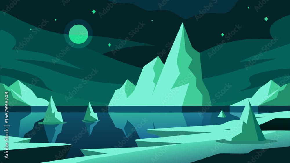 Fototapeta premium Cool Monochromatic Landscape Illustration of a Serene Arctic Scene