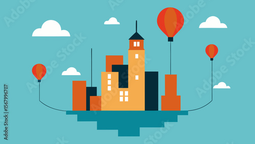 Futuristic City Where Buildings Are Tethered to Ground and Floating Above