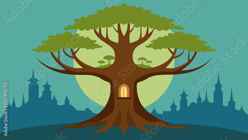 Detailed Cutaway View of a Giant Ancient Tree Revealing its Root System