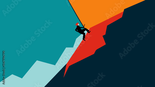 Dramatic Scene of a Lone Climber Scaling a Steep Mountain Face