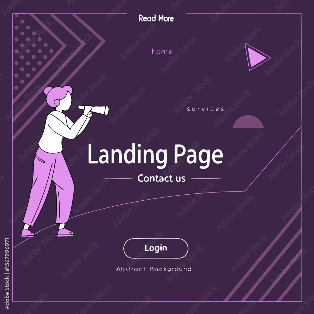 Obraz premium Woman with Telescope on Landing Page Background