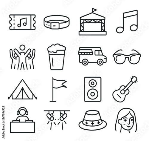 Festival icon collection, simple celebration symbols. event and party planning set