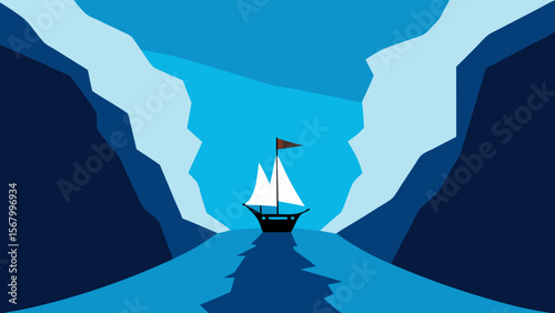 Dramatic Vector Illustration of a Sailing Ship Navigating a Treacherous Storm