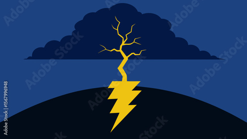 Dramatic Vector Illustration of Lightning Striking a Tree During a Storm