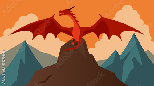 Majestic Fantasy Illustration of a Mighty Dragon Soaring Over a Jungle