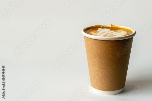 High Quality Picture of Americano with Milk in a Craft Cup on a White Background Isolate