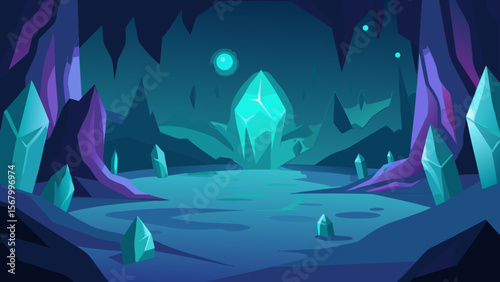 Enchanting Fantasy Illustration of a Magical Glowing Cave with Wonders Inside