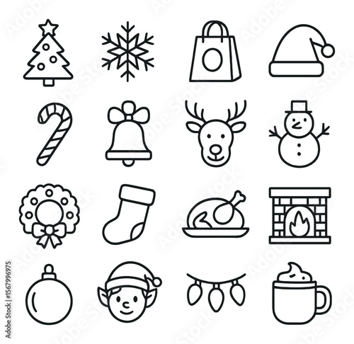 Festive icon collection with holiday symbols. christmas and winter theme set