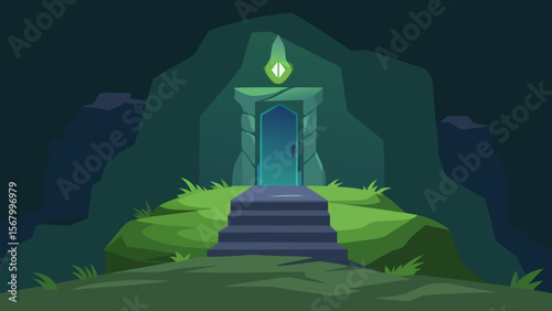 Mystical Fantasy Illustration of a Hidden Glowing Doorway to Another Realm