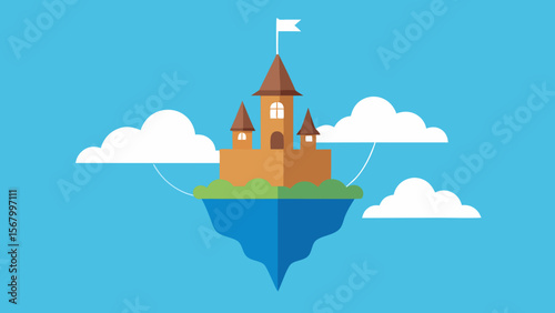 Enchanting Fantasy Scene of a Majestic Floating Castle in the Sky