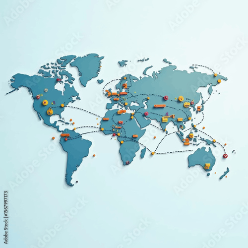 Global interconnectedness map, showing international trade routes and locations.