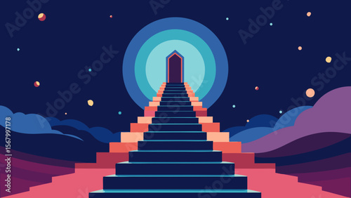 Fantasy Scene of a Massive Endless Staircase to Sky