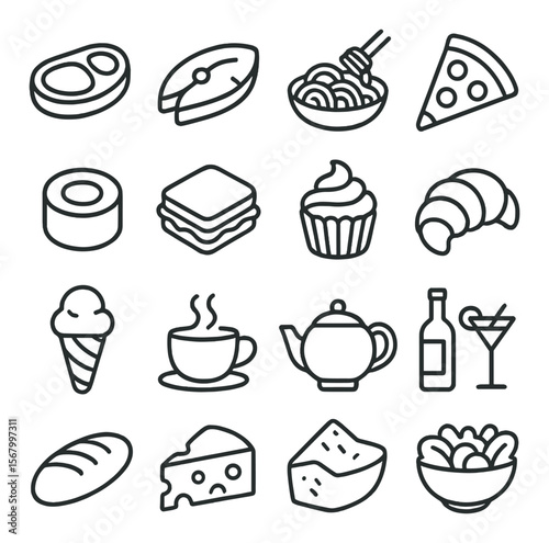 Culinary icon collection, food and cooking symbols. kitchen and cuisine design set