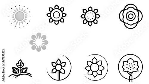 円形フラワーラインアイコン｜Circular Flower Line Icons