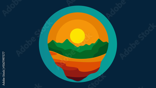 Hollow Earth Landscape with a Central Sun and Inner World