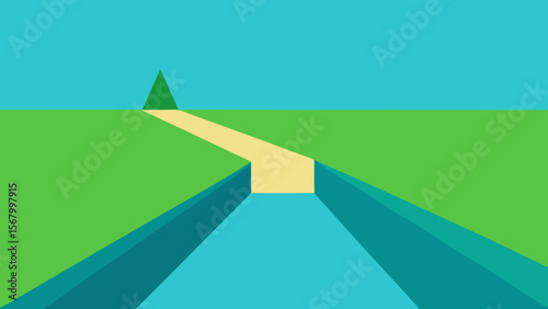 Minimalist Landscape with a Perfectly Straight Canal Waterway