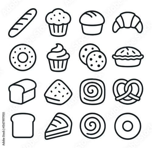 Bakery icon collection, pastry and bread symbols. cake and dessert icon set