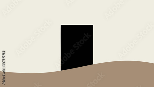 Minimalist Landscape with a Solitary Black Square Abstract Art