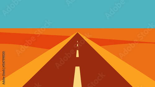 Minimalist Vector of a Long Straight Highway Cutting Through the Desert