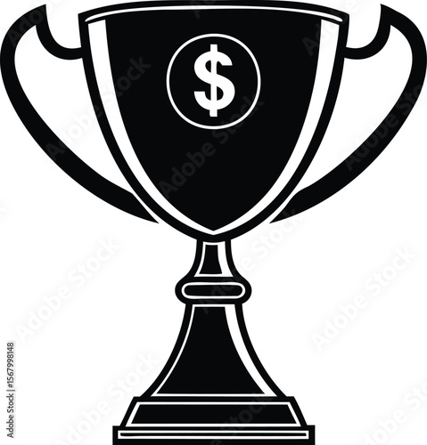 Financial Achievement Trophy A Symbol of Monetary Success and Victory Silhouette Black Vector Illustration