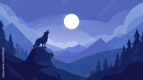 Moody Scene of a Lone Wolf Standing on a Rocky Outcrop in Wilderness