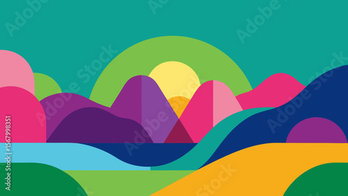 Abstract Landscape Made of Colorful Overlapping Shapes Modern Art