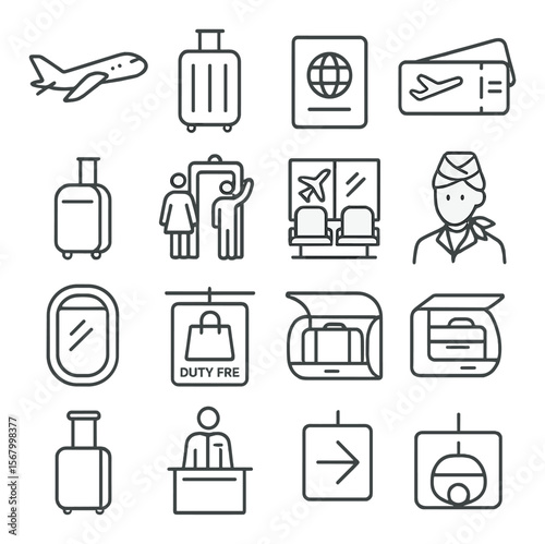 Travel icon collection, journey and adventure symbols. explore and vacation planning set