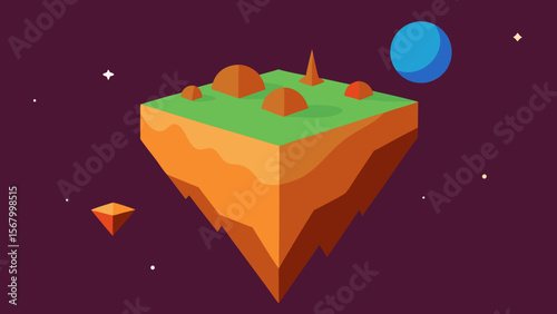 Illustration of a Landscape on a Cubical Planet Unique Sci Fi World